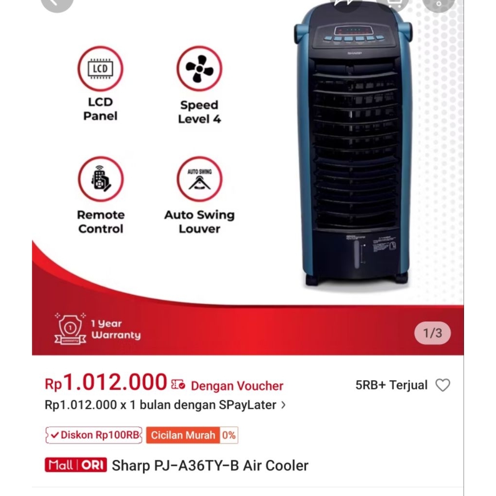 (Second/Preloved/Bekas) Air Cooler Sharp PJ-A36TY-B