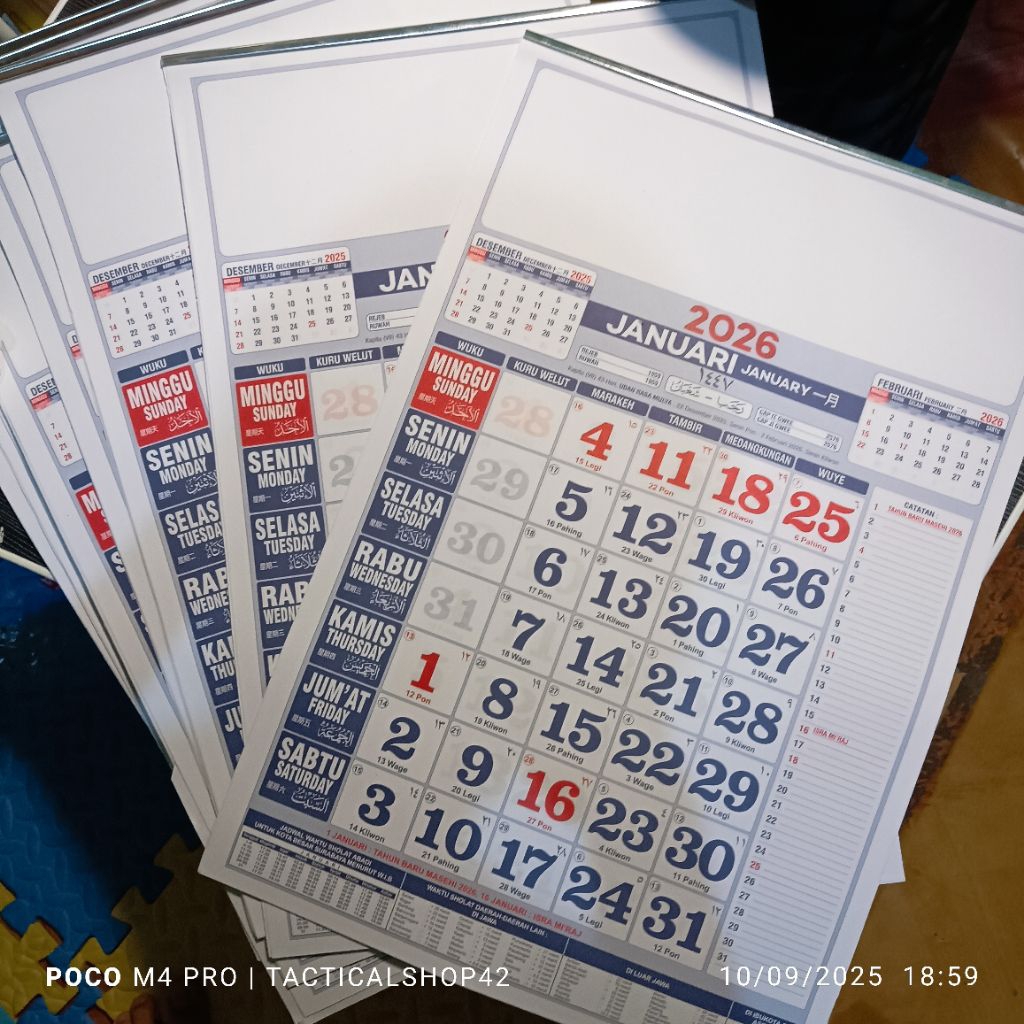 

Kalender tahun 2026 lengkap 12 Lembar / Kalender Masehi Dinding Jumbo 48 x 32 CM Besar