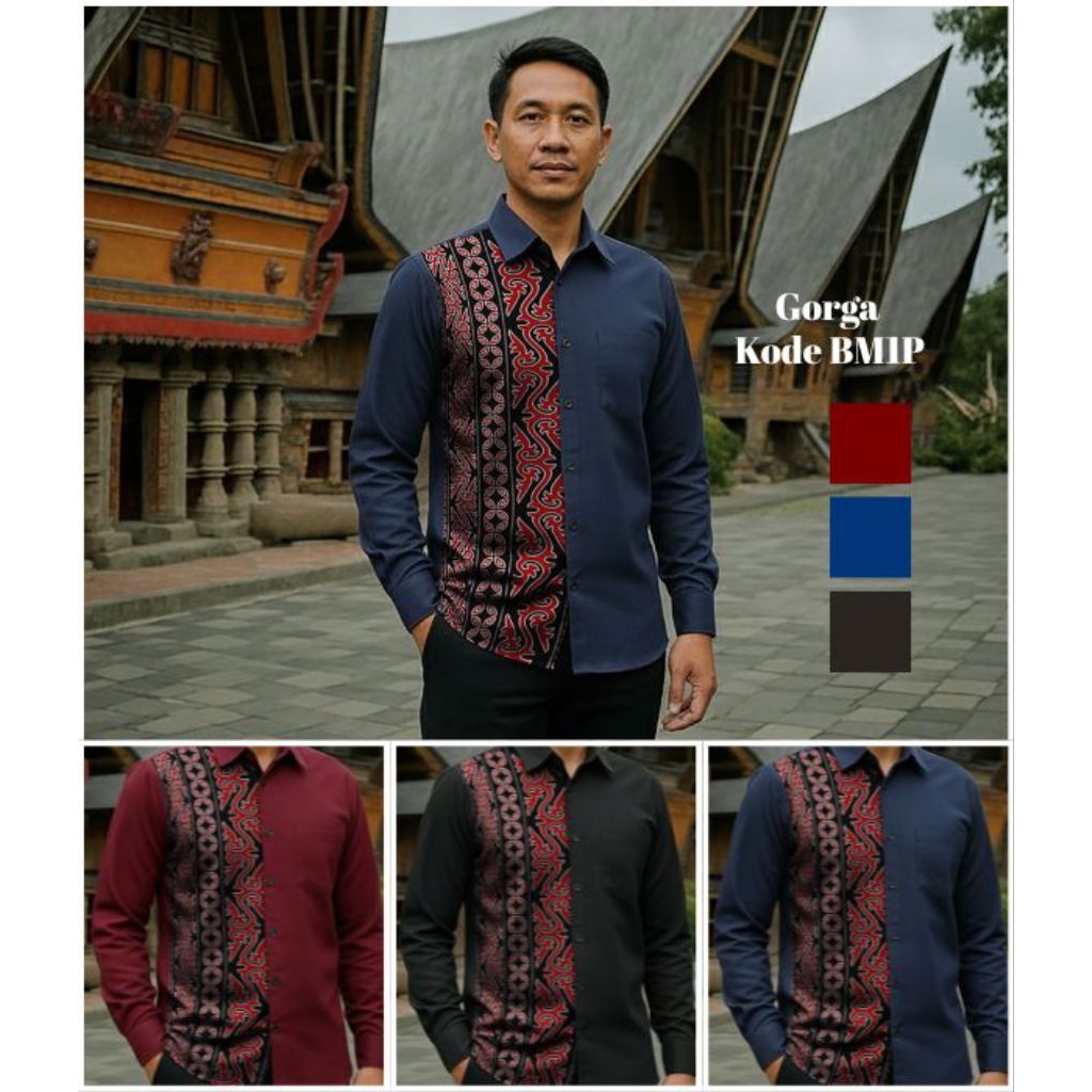 Angelaco | Kemeja Batik Lengan Panjang Pria | Batik Batak Pria Motif Gorga Medan BM1