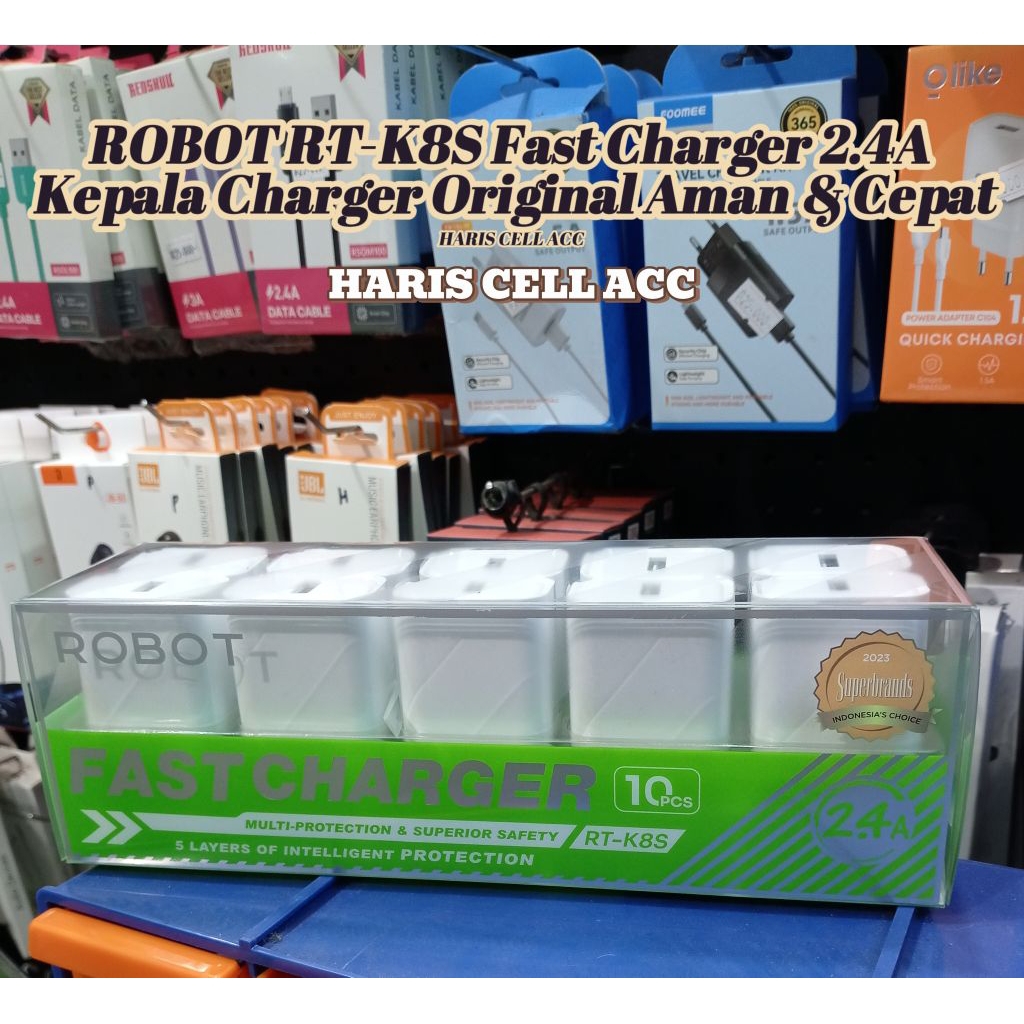 Charger ROBOT RT-K8S Original 2.4A Fast Charging | Kepala Charger HP Aman & Cepat
