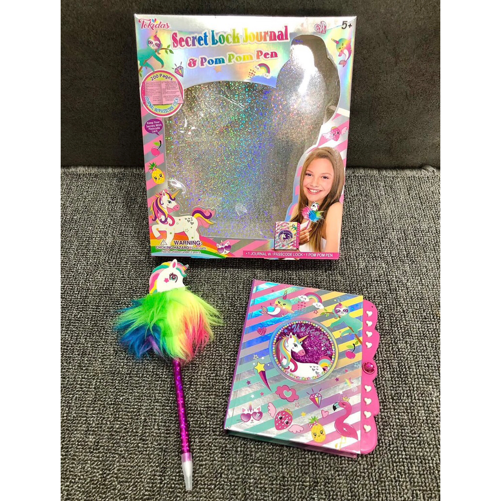 Buku diary kunci anak/Buku diary unicorn anak/Secret lock journal/Set buku diary lucu anak