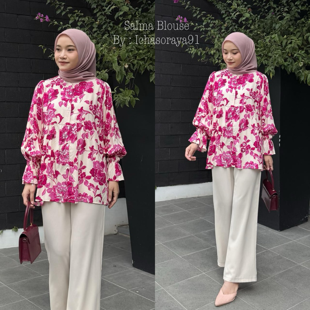 SALMA BLOUSE REMPEL LENGAN BALON BAHAN RAYON PREMIUM