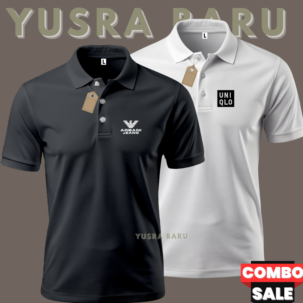 Polo Motif AIX Armani Dan un1q Logo hitam putih Lengan Pendek Kerah Kancing Baju Pria Dan Kaos Atasa