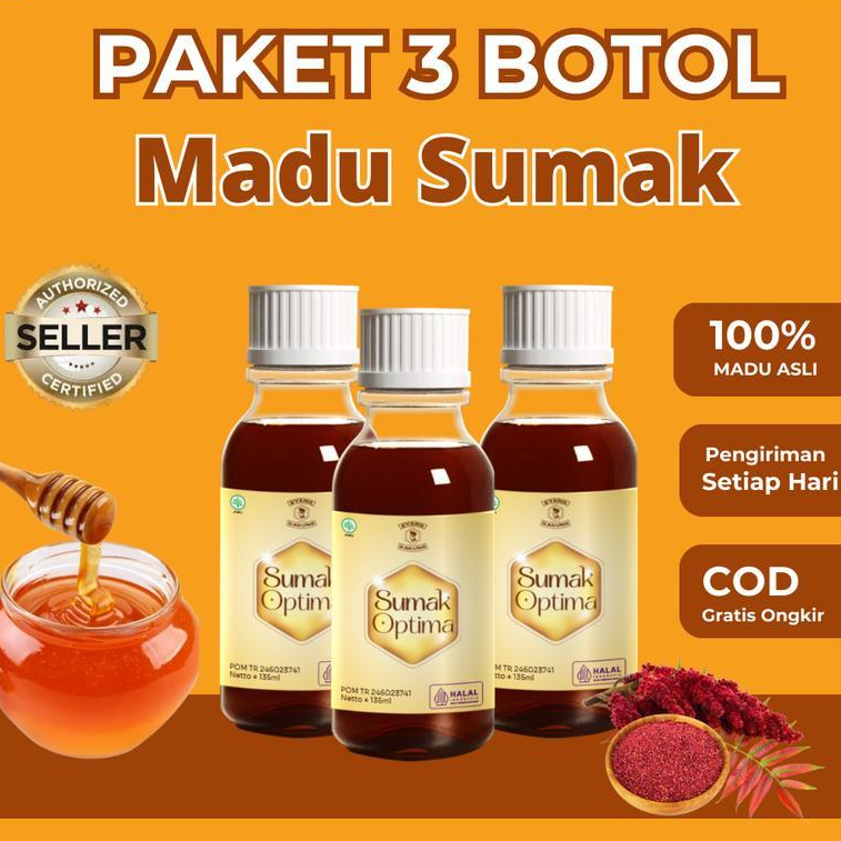 SPESIAL PROMO 3 Botol Madu Sumak Optima Madu Herbal Alami Atasi Nyeri Sendi