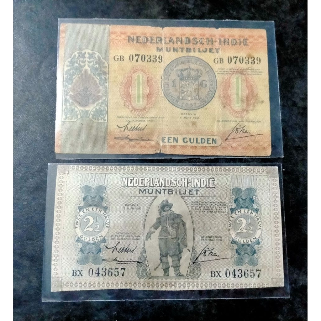 Langka uang Nederland Munbiljet 1 gulden 2 1/2 gulden jelek