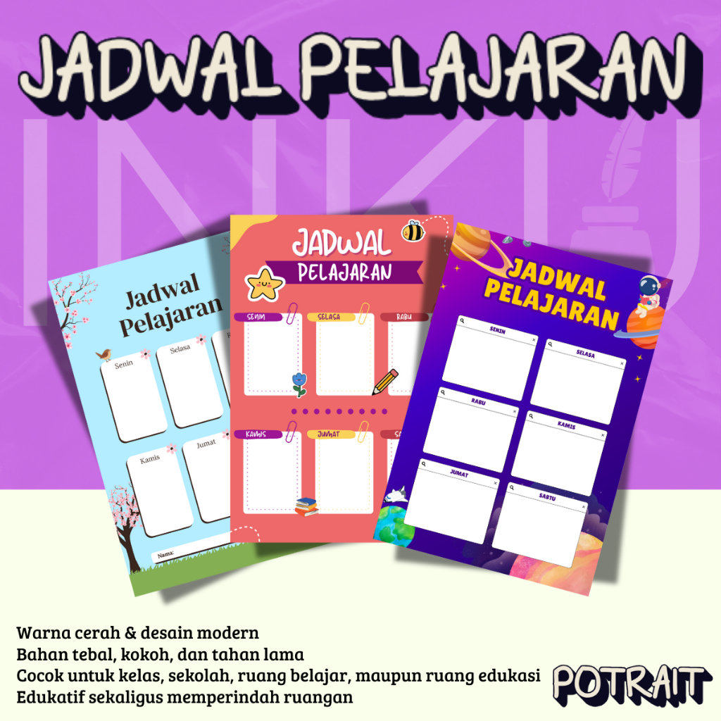 

Poster Jadwal Pelajaran Portrait – Bisa Custom Nama/Teks Full Color Premium