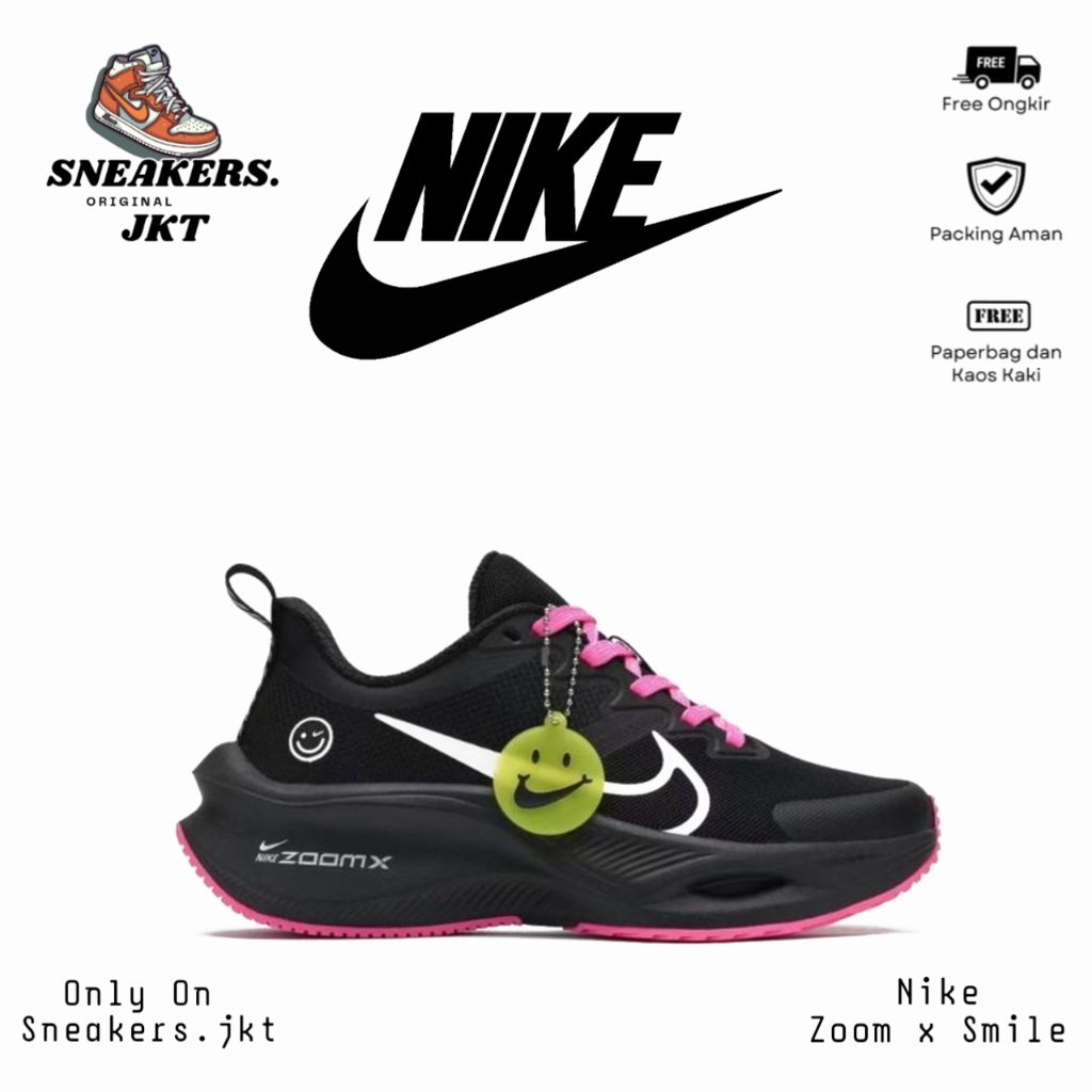 Sepatu Running Nike Zoom x Smile Black White/Pink Women's Original