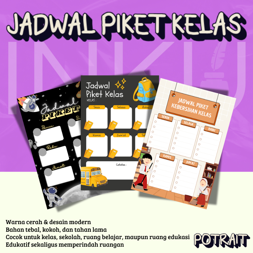 

Poster Jadwal Piket Kelas Potrait – Bisa Custom Nama/Teks Full Color Premium