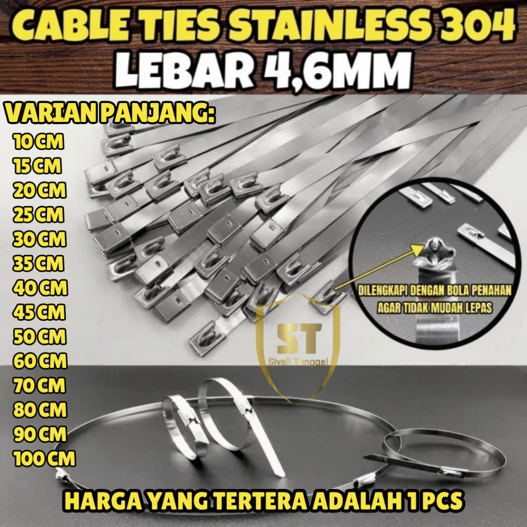 

KABEL TIES LEBAR 4,6MM STAINLESS 304 PANJANG 10 - 100 CM TALI PENGIKAT ANTI KARAT