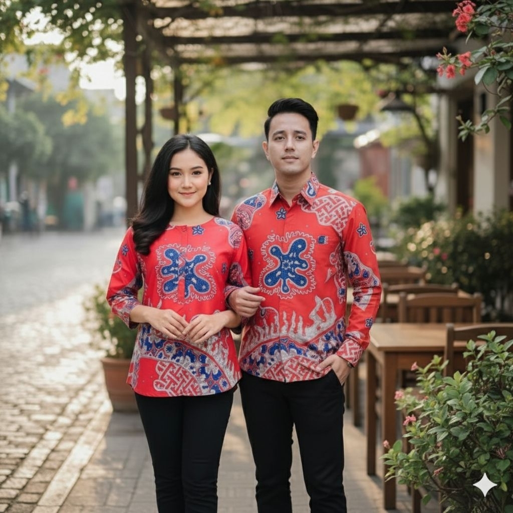 Setelan Batik Couple Kondangan Elegan | Kemeja Batik Pria Lengan Panjang & Atasan Wanita Modern #Baj
