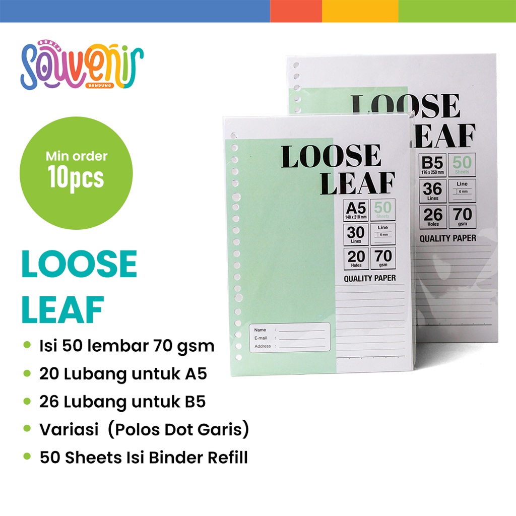 

Isi Kertas Loose Leaf A5 B5 Polos Dot Garis 50 Sheets Isi Binder Refill