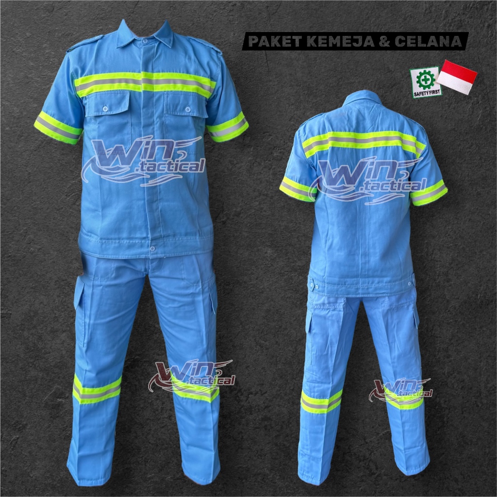 SETELAN Grosir Wearpack Safety Kemeja Lengan Pendek / Seragam Baju kemeja Safety Kerja Proyek Lapang