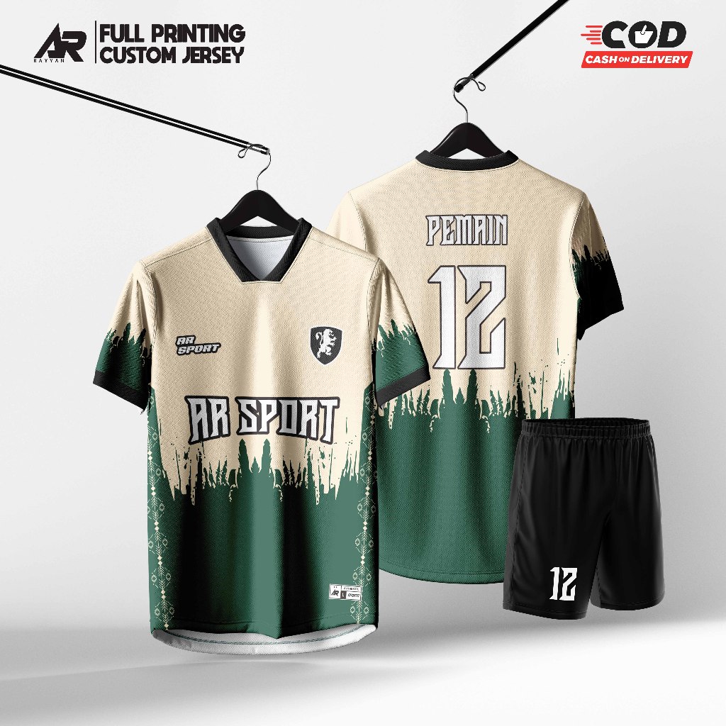 BAJU Jersey Baju Futsal/ Sepak Bola /Voli MOTIF HIJAU CREAM abstrak Custom Full Printing Trendy 2025