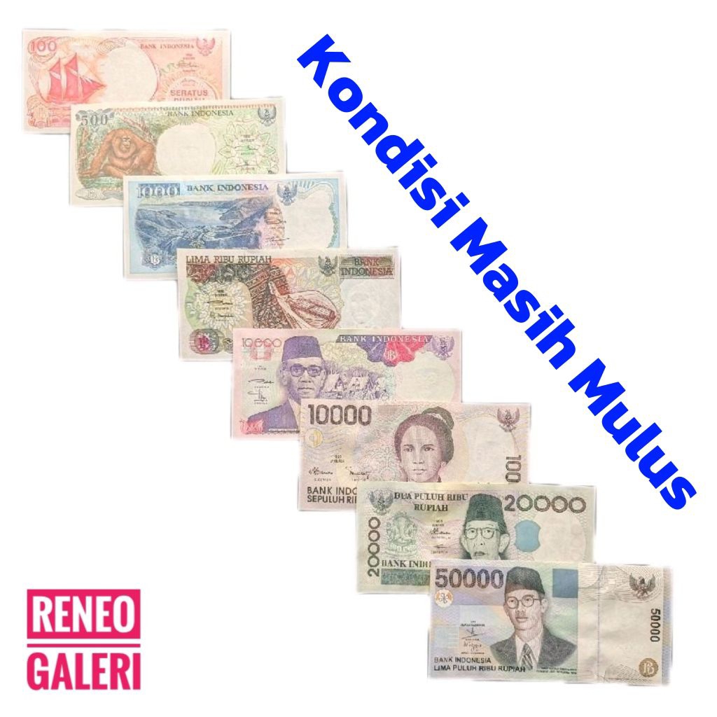 Paket 8 Lembar tahun 1990an mulus asli Uang kertas kuno duit jadul lawas lama Indonesia original 90a