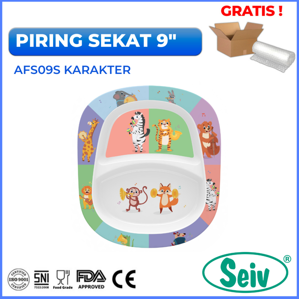 Piring Makan Sekat Melamin 9 inch Seiv by Onyx - AFS09S Karakter Anak