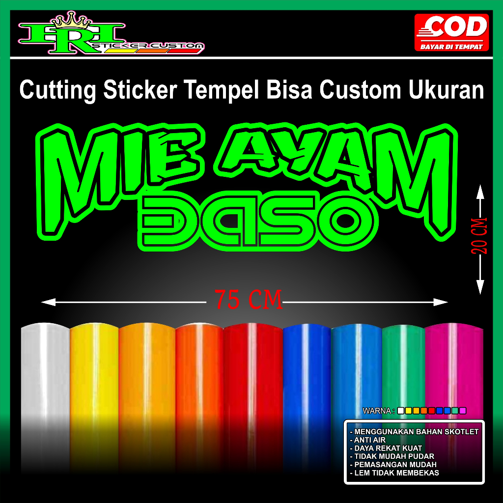 

TULISAN MIE AYAM BASO CUTTING STIKER BAHAN SKOTLET,BUAT DI GROBAK JUALAN