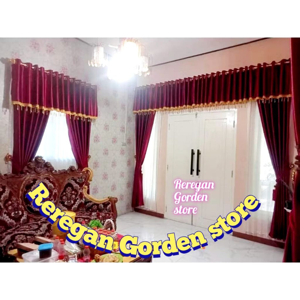 1set gorden poni mewah poni rumbai atas pintu tirai gorden jendela pintu 1 set tirai poni bahan embo