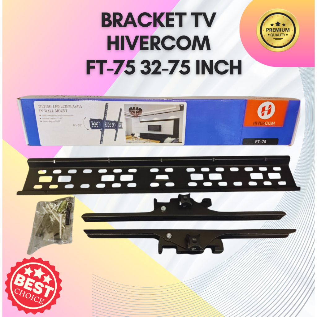Bracket TV Dinding Hivercom FT-43 FT-60F FT-75 TV LED LCD 14-75 Inch Besi Kuat Adjustable