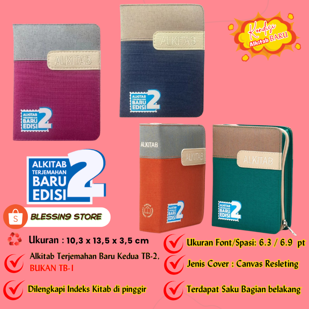 Alkitab Terjemahan Baru Edisi Kedua Ukuran Kecil Cover Tas Resleting TB2 034 TI Three Color / LAI