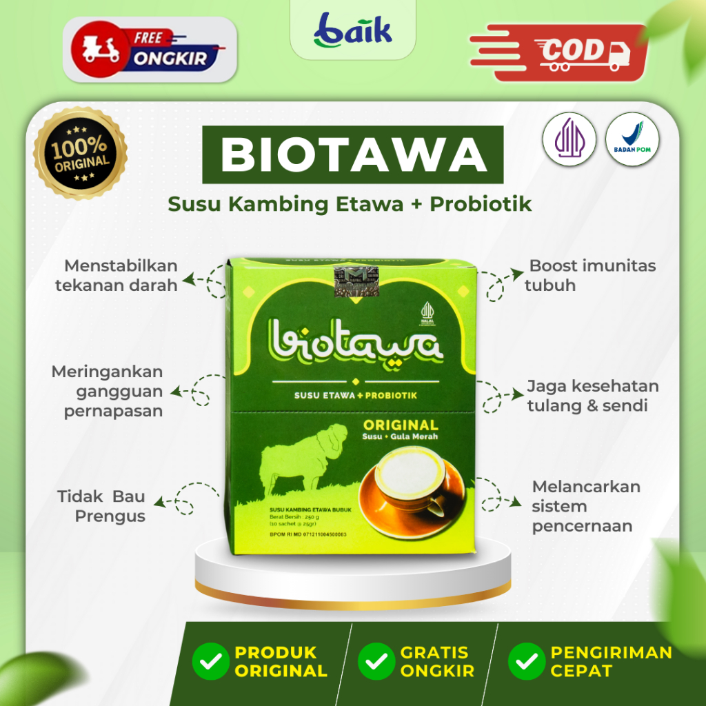 

BIOTAWA SUSU ETAWA PLUS PROBIOTIK - Susu Kambing Bubuk 100% Murni Jaga Kesehatan Tulang & Jantung