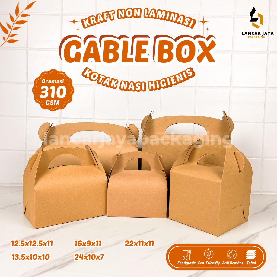 Gable Box Kraft Coklat Jinjing Non Laminasi Kemasan Makanan Snack Hampers Souvenir 12 13 16 22 cm
