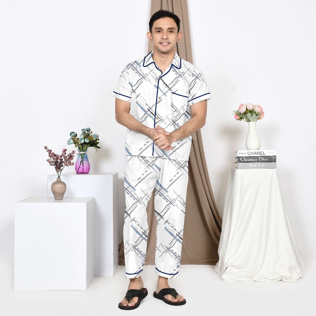 Nyenyak Piyama Pria CP ( Size M ) Katun / Setelan Baju Tidur Celana Panjang Cowok Dewasa