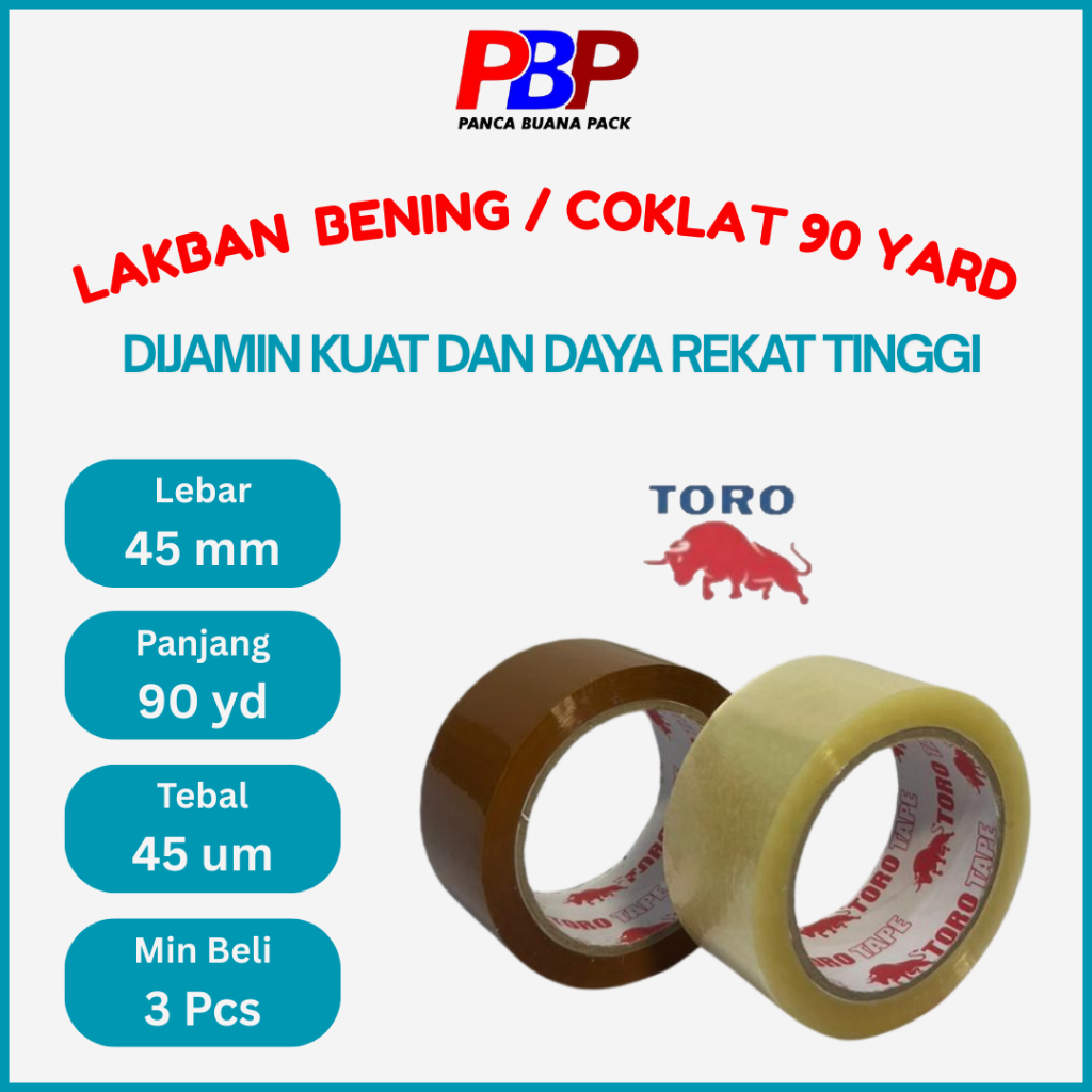 

Lakban Bening Coklat 45mm x 90yard Merek Toro Kuat Daya Rekat Tinggi Serbaguna B90