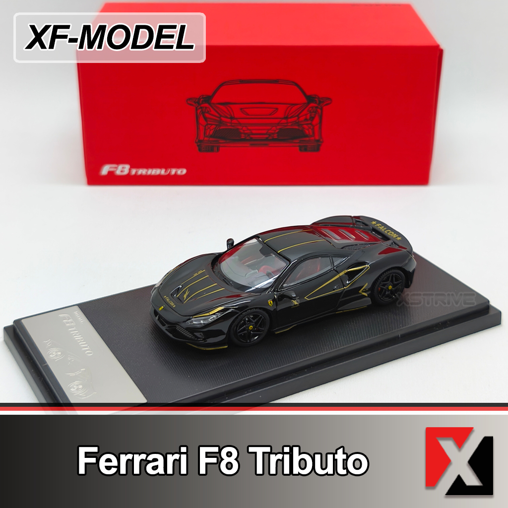 XF MODEL 1:64 Ferrari F8 Tributo Black with Gold Stripe