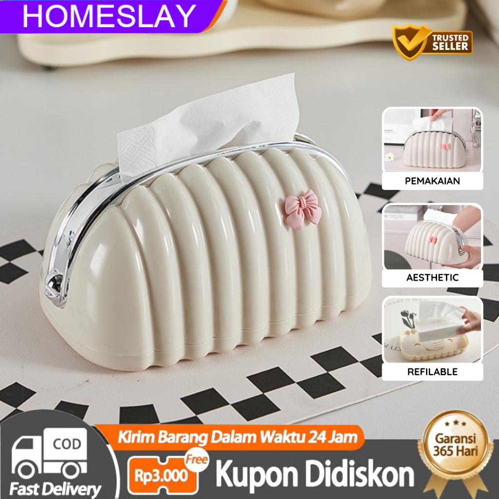 HomeSlay Kotak Tisu Kerang / Tempat Penyimpanan Tisu Minimalis / Kotak Tisu Stylish Aesthetic