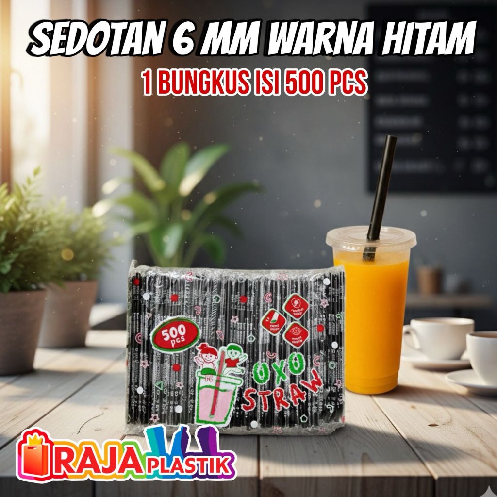 Sedotan Steril Plastik 6MM (bening/hitam/biru/kuning/orange/ungu)