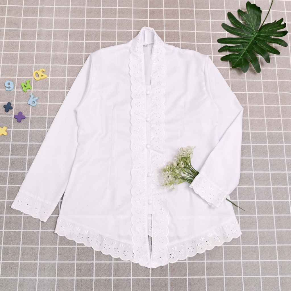 BAJU ATASAN KEBAYA ENCIM ANAK SMP PUTIH BERSIH MATERIAL BAHAN KATUN