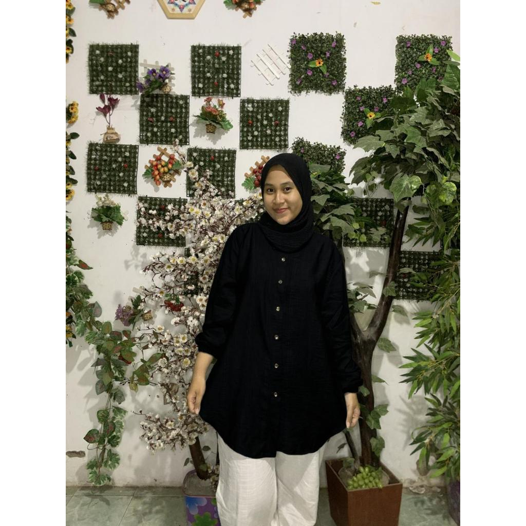 Kemeja Blouse Wanita Polo Linen OVERSIZE OOTD Remaja/ABG Masa Kini