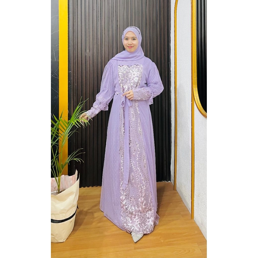 Gamis pesta brokat set syar'i muslimah