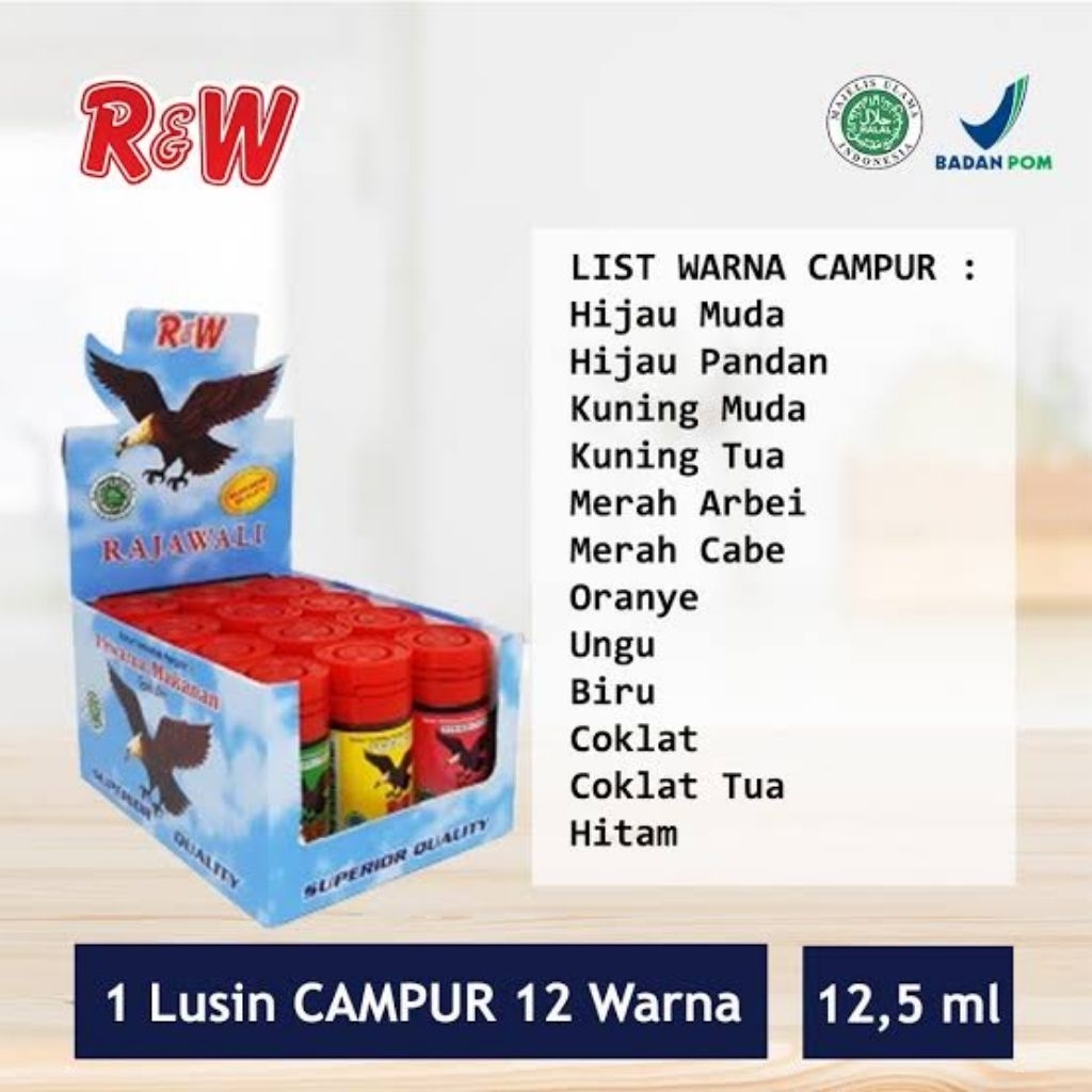 

Pewarna cair makanan sumbo 12,5 ml R&W RW 1 lusin