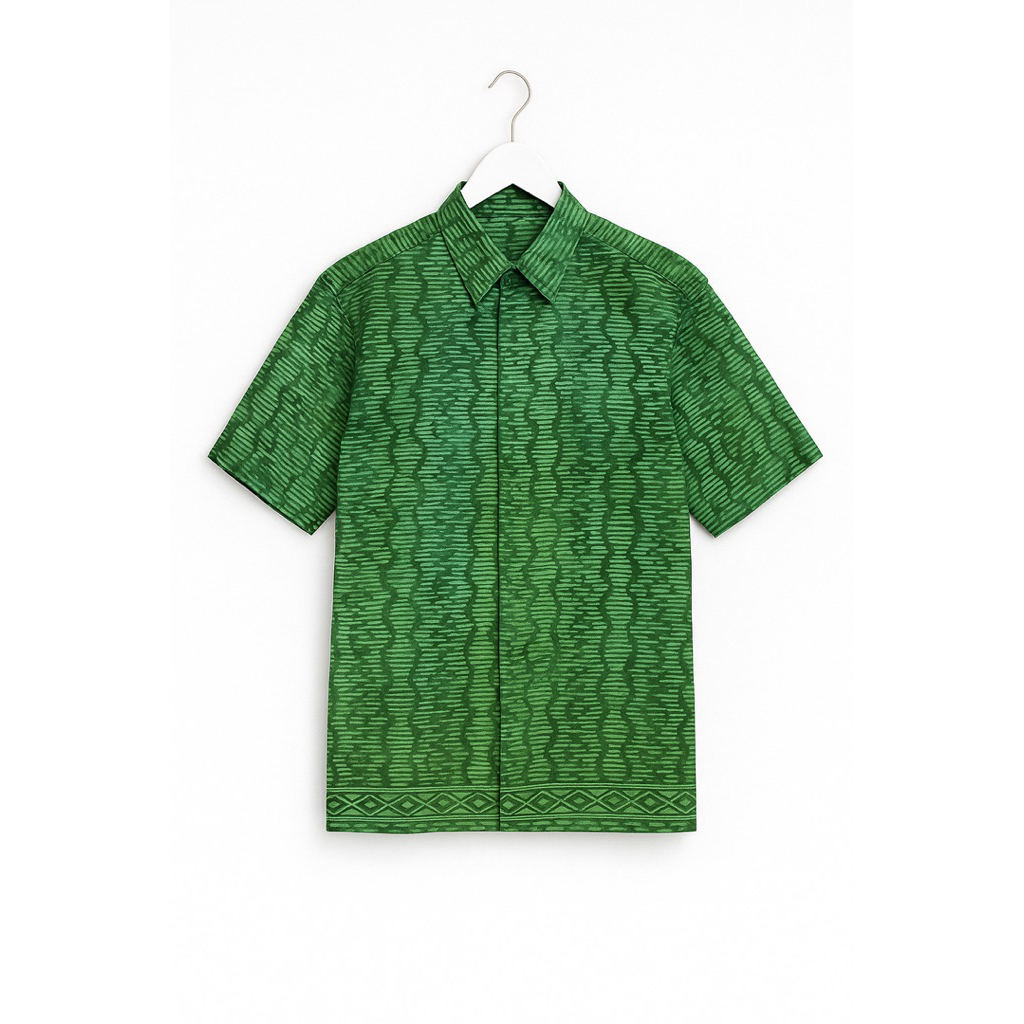 Kemeja Batik Cap Pria Lengan Pendek - Hijau