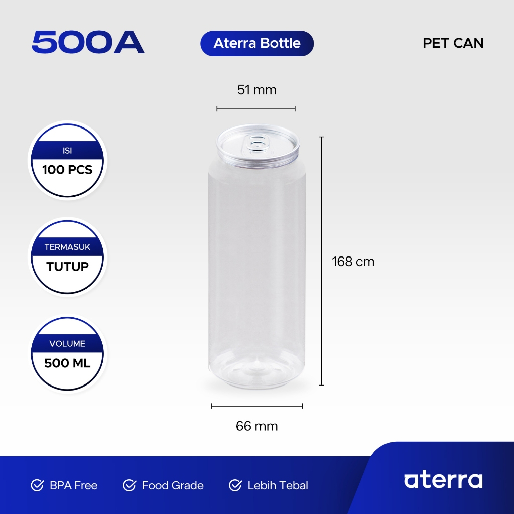 Aterra | Botol 500A - Isi 100 Pcs Termasuk Tutup Lid - Pet Can Bottle 500 ml Pop Can