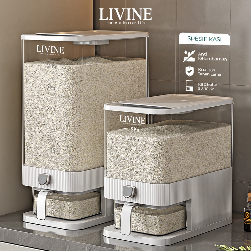 LIVINE Dispenser Beras Tempat Beras Wadah Beras Aesthetic Rice Box Dispenser LRD-6910