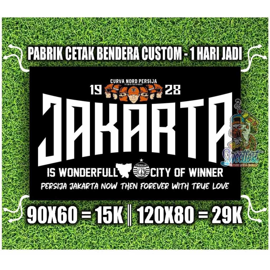 READY STOK + FREE STICKER, BENDERA PERSIJA JAKARTA, BENDERA PRINTING PERSIJA, MINIFLAG PERSIJA, GIAN