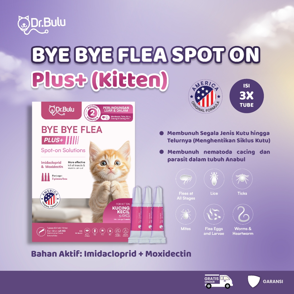 Dr.Bulu - Bye Bye Fleas Plus Kitten - Pembasmi Kutu Kucing Kitten - Obat Kutu Kucing Kitten