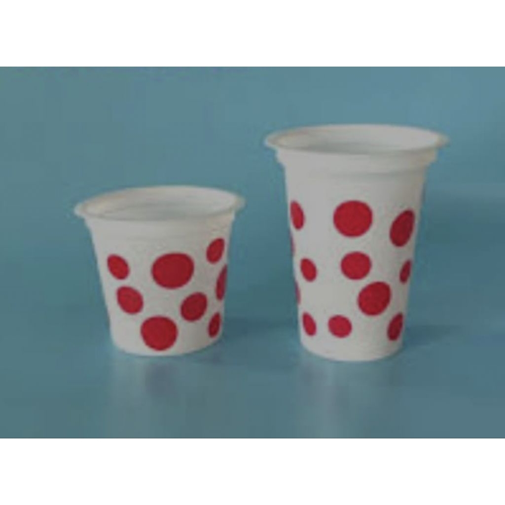Gelas Plastik cup polkadot 150ml 200ml untuk Eskrim dll motif bola + Tutup isi 50pcs