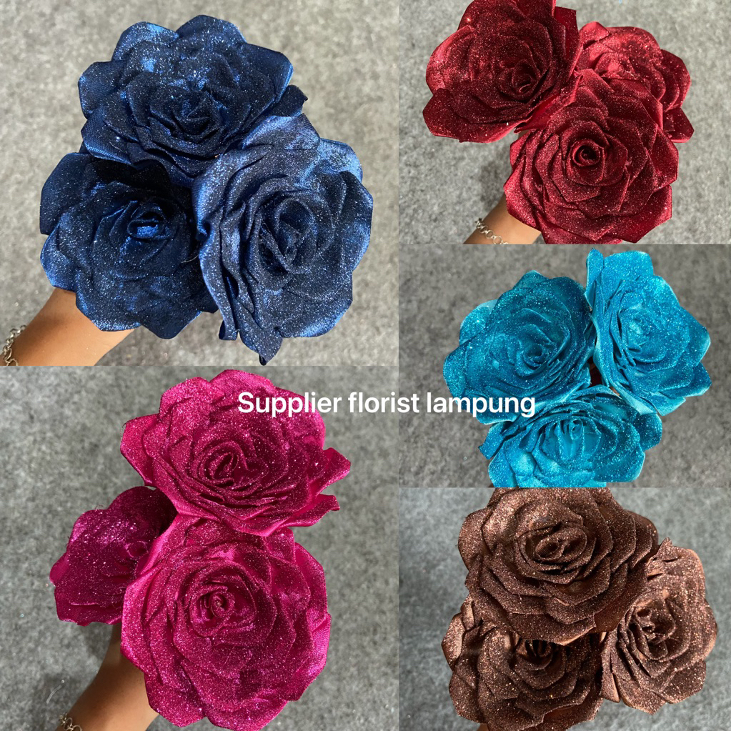 MAWAR SATIN , BUKET SATIN GLITER, KUNTUM MAWAR SATIN, SATIN MAWAR