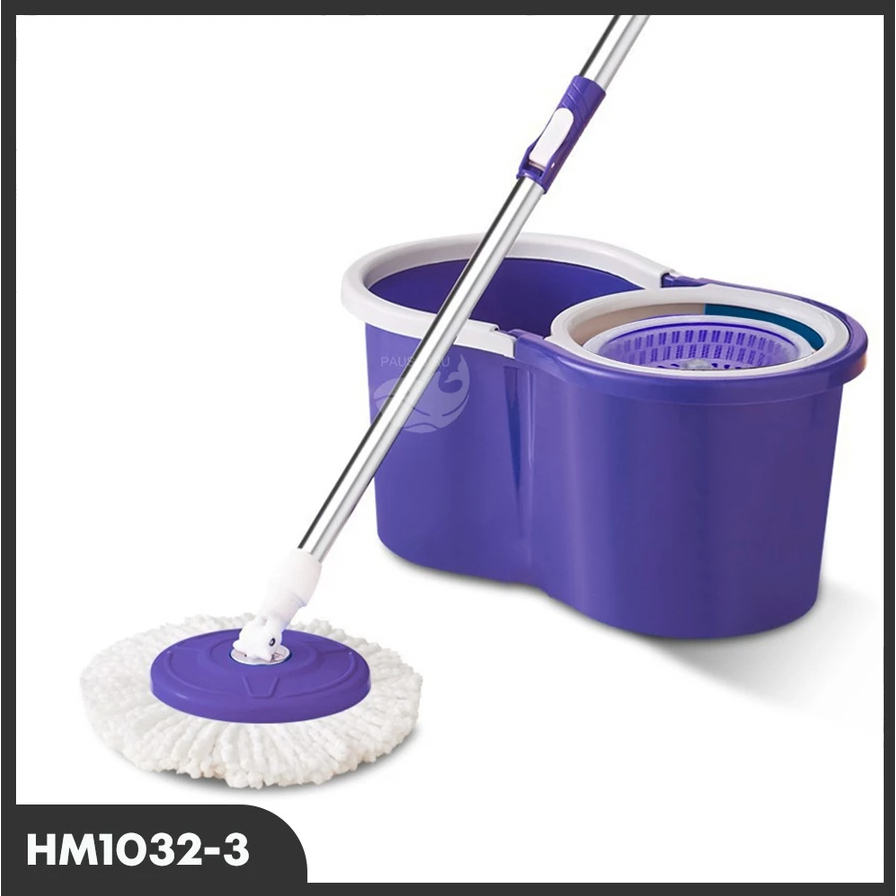 Paus Biru - Alat Pel Lantai Stainless Super Mop Dengan Ember Pencuci Putar 360° HM1032-3