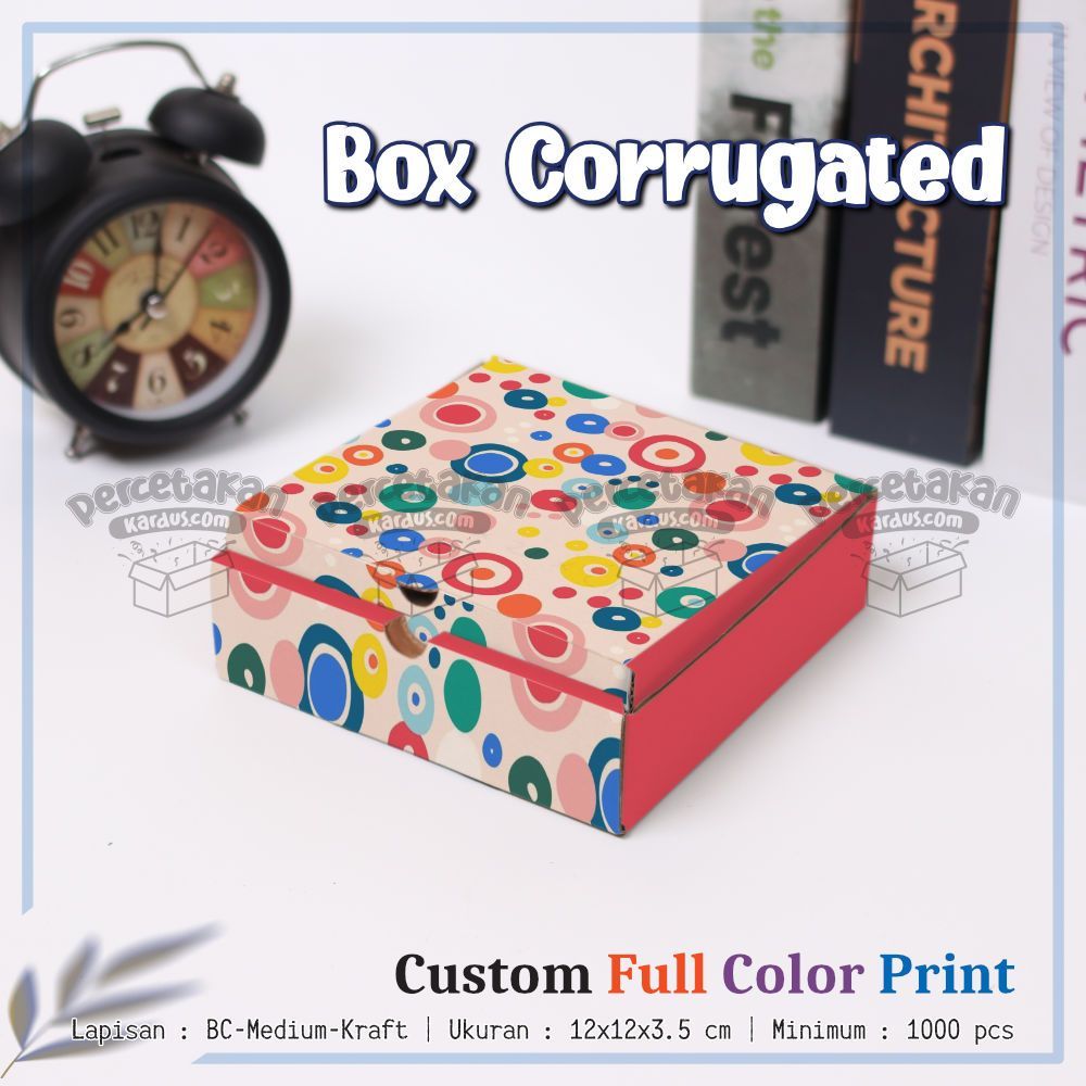 

Box Custom Cetak Dus Corrugated 12x12x3.5 cm min 100 pcs FULL COLOR Free Desain | Kustom Box Kemasan