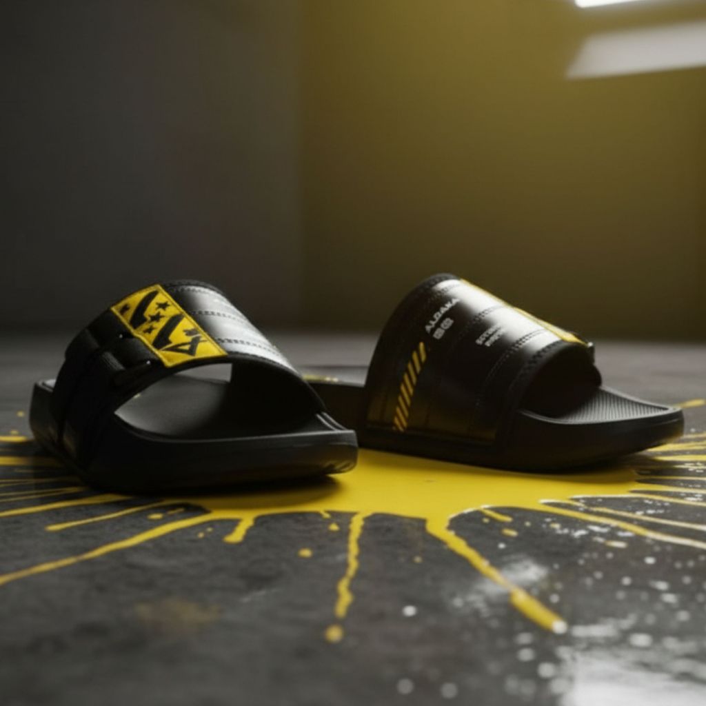Sandal Fipper Slip On Original Black Yellow Sandal Pria Casual Nyaman Premium