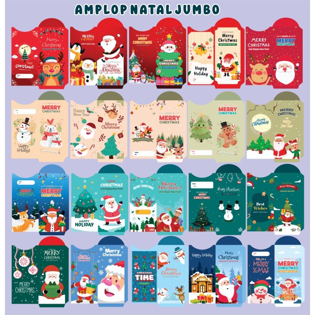 

(50pcs) Paket Amplop Natal Bisa Pilih motif Perpaket/Amplop Natal Jumbo 7×16cm Siap Pakai/Merry Christmas 2025