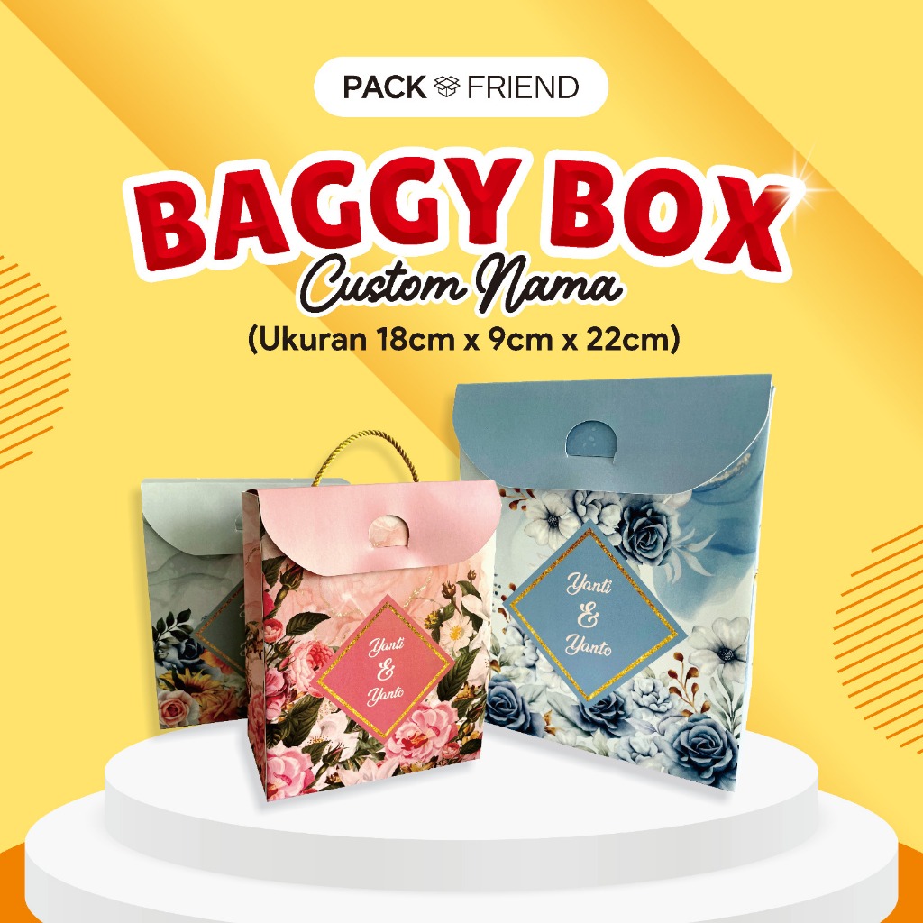 

[CUSTOM NAMA] Box Souvenir Wedding/ Baggy Box 18x9x22 cm/ Box Souvenir Baby Shower/ Hampers Box Tenteng