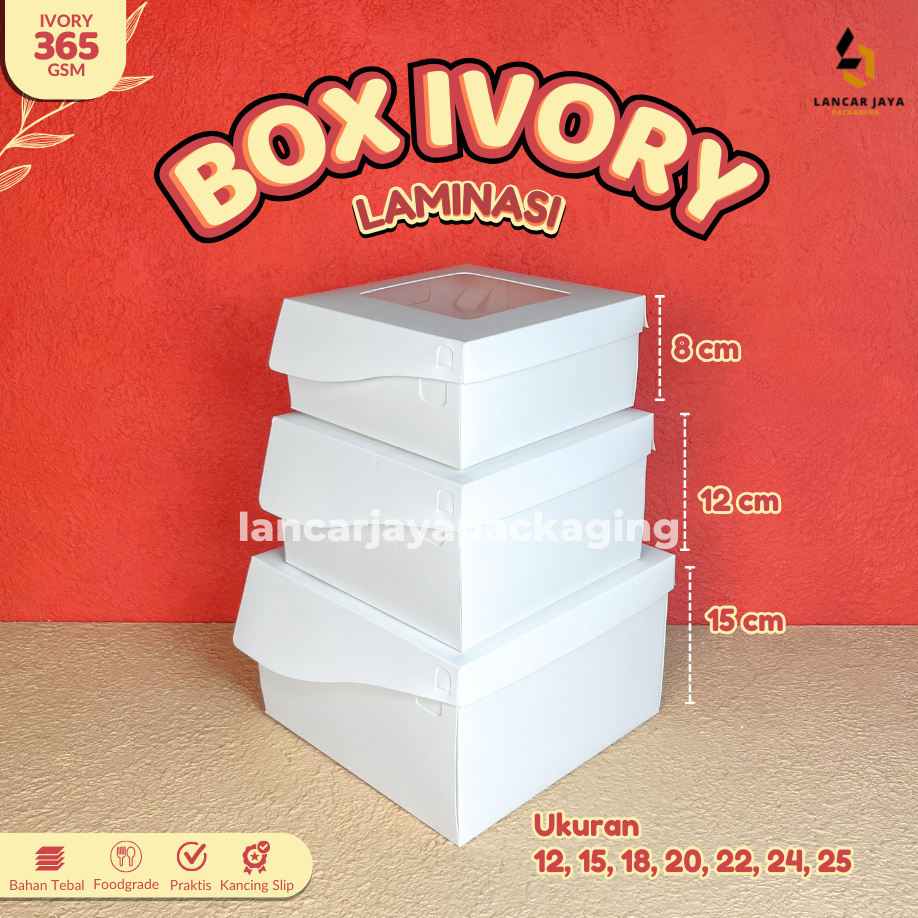 Dos Tart Rice Box Ivory Putih Laminasi Kotak Kue Bolu Chiffon Cake Anti Minyak Ukuran 18 20 22 24 25