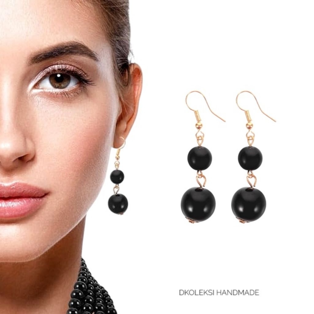 Anting Fashion Mutiara Hitam Double | Anting Hijab