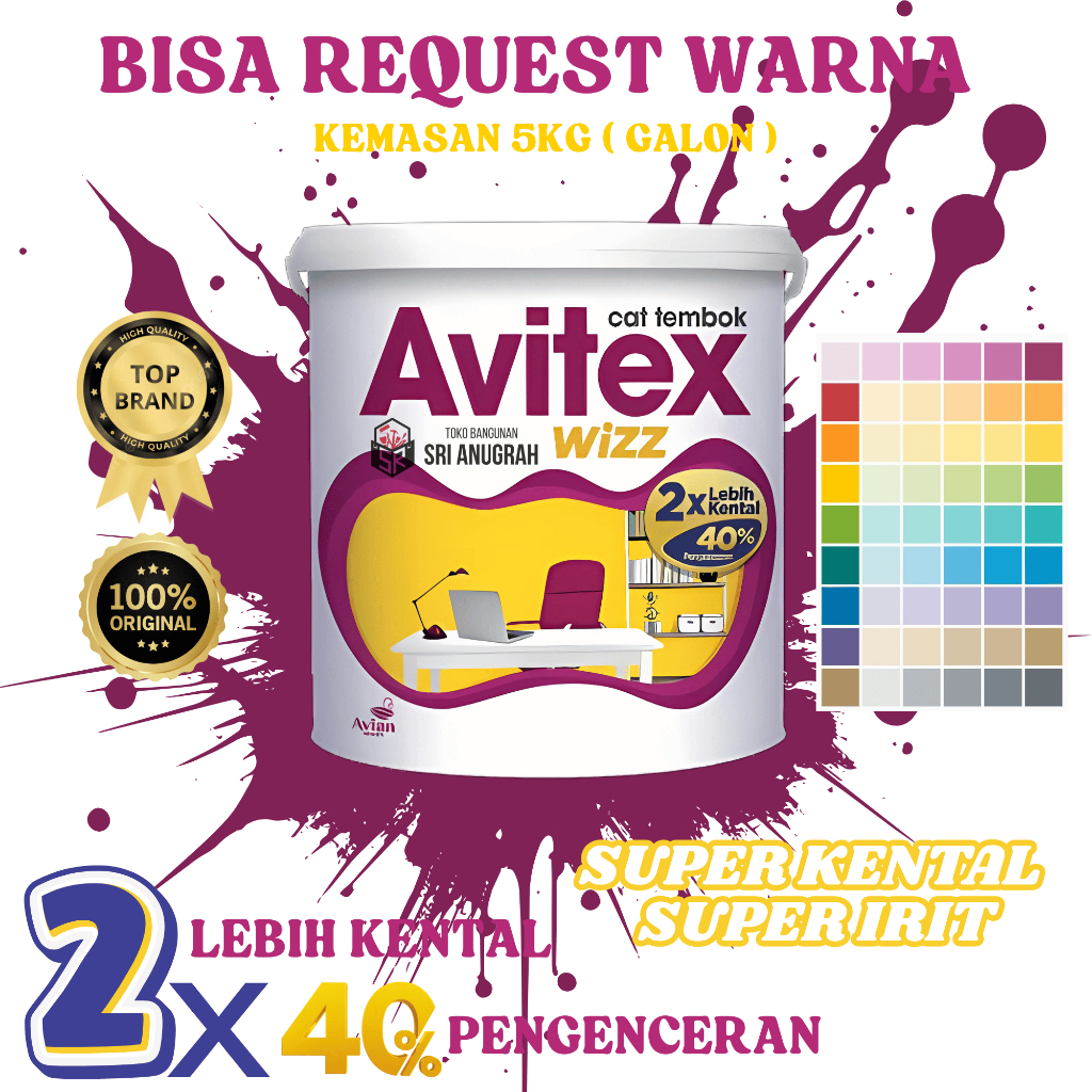 AVITEX WIZZ Cat Tembok Dinding 5KG Waterbased Ekonomis Irit 40 Persen