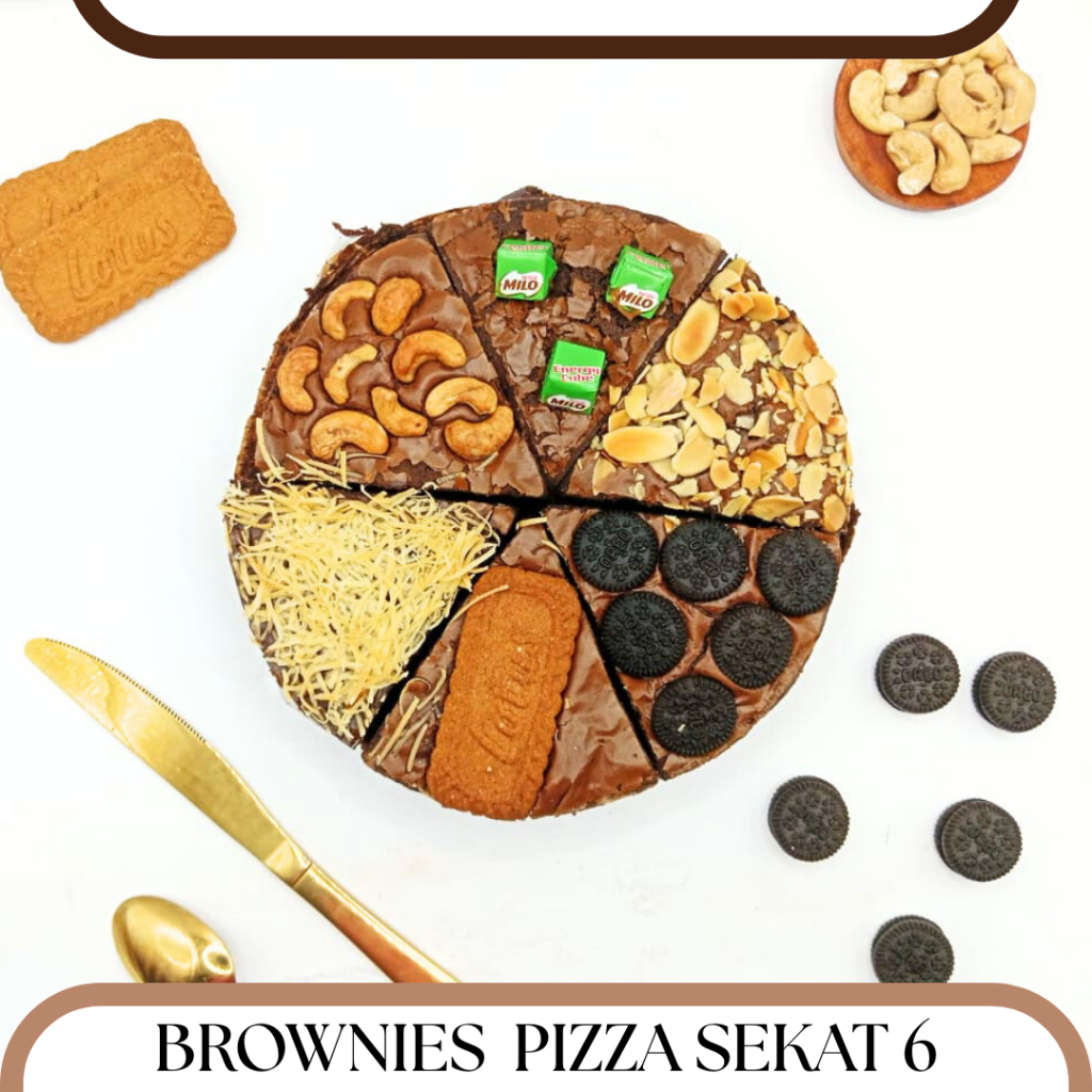 Brownies Pizza Sekat 6 | Brownis Coklat Panggang | Bronis Choco Keju Kacang 20cm
